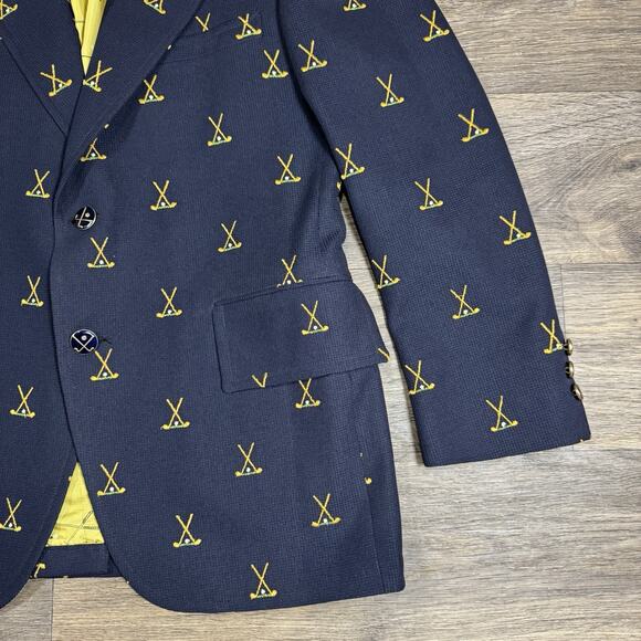 JC Penney Navy Blazer with Embroidered Crossed Golf Clubs Sport Coat RARE 40R - Picture 4 of 15